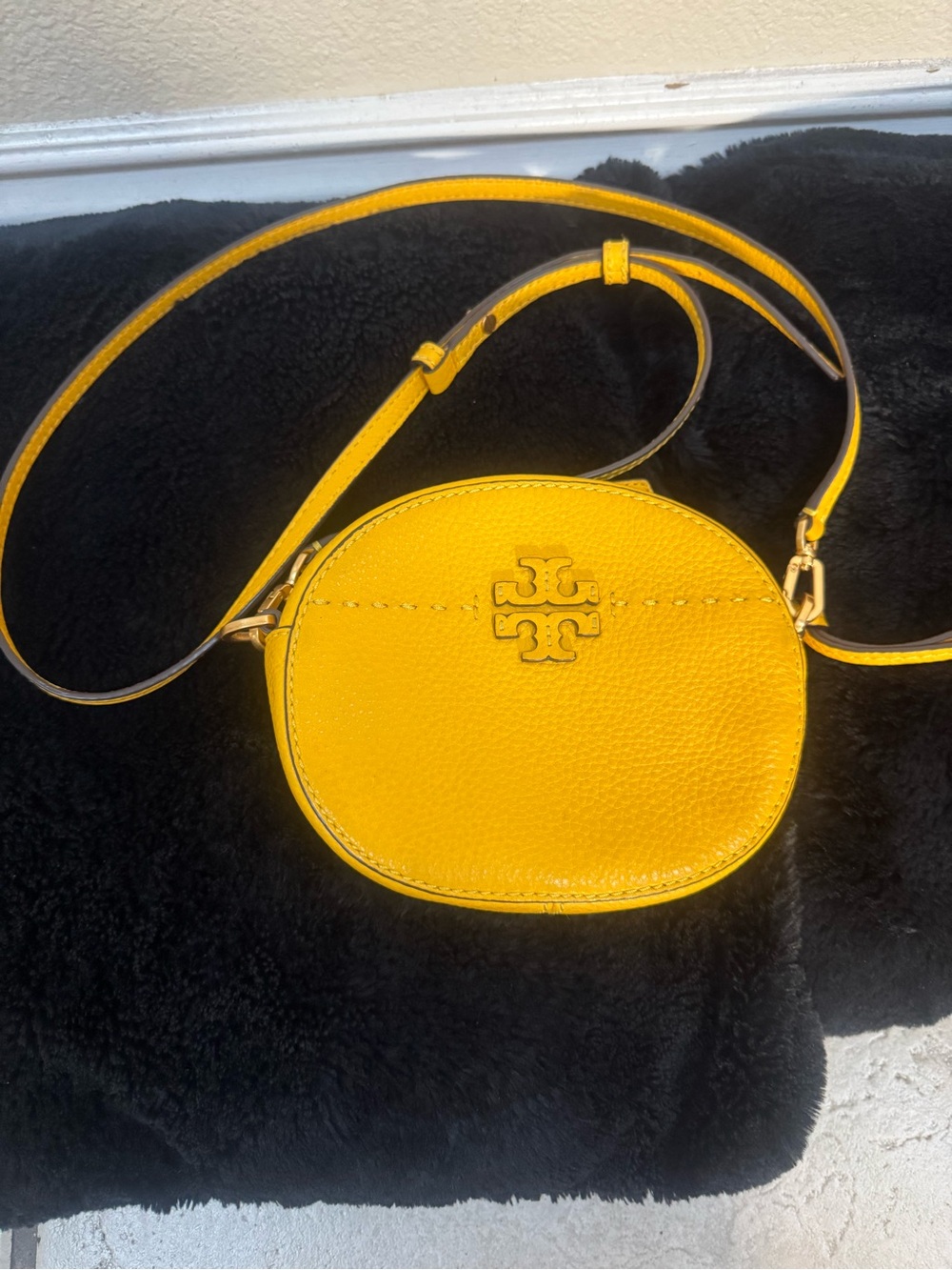 Tory Burch Bright Yellow Pebbled Leather Crossbody